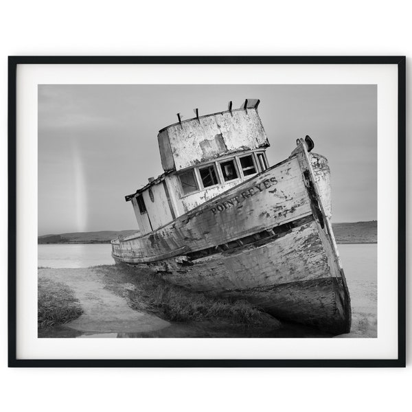 Photo noir et blanc Téléchargement numérique instantané Wall Art Print Navire abandonné Tides Out Image