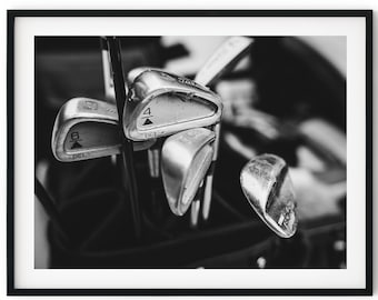 Black And White Photo Instant Digital Download Wall Art Print Golf Clubs Image