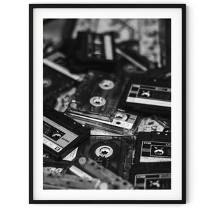 Black And White Photo Instant Digital Download Wall Art Print Cassette Tapes Image