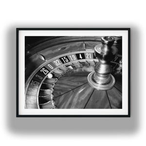 Black and White Roulette Wheel Print, Casino Wall Art Digital Download Photography