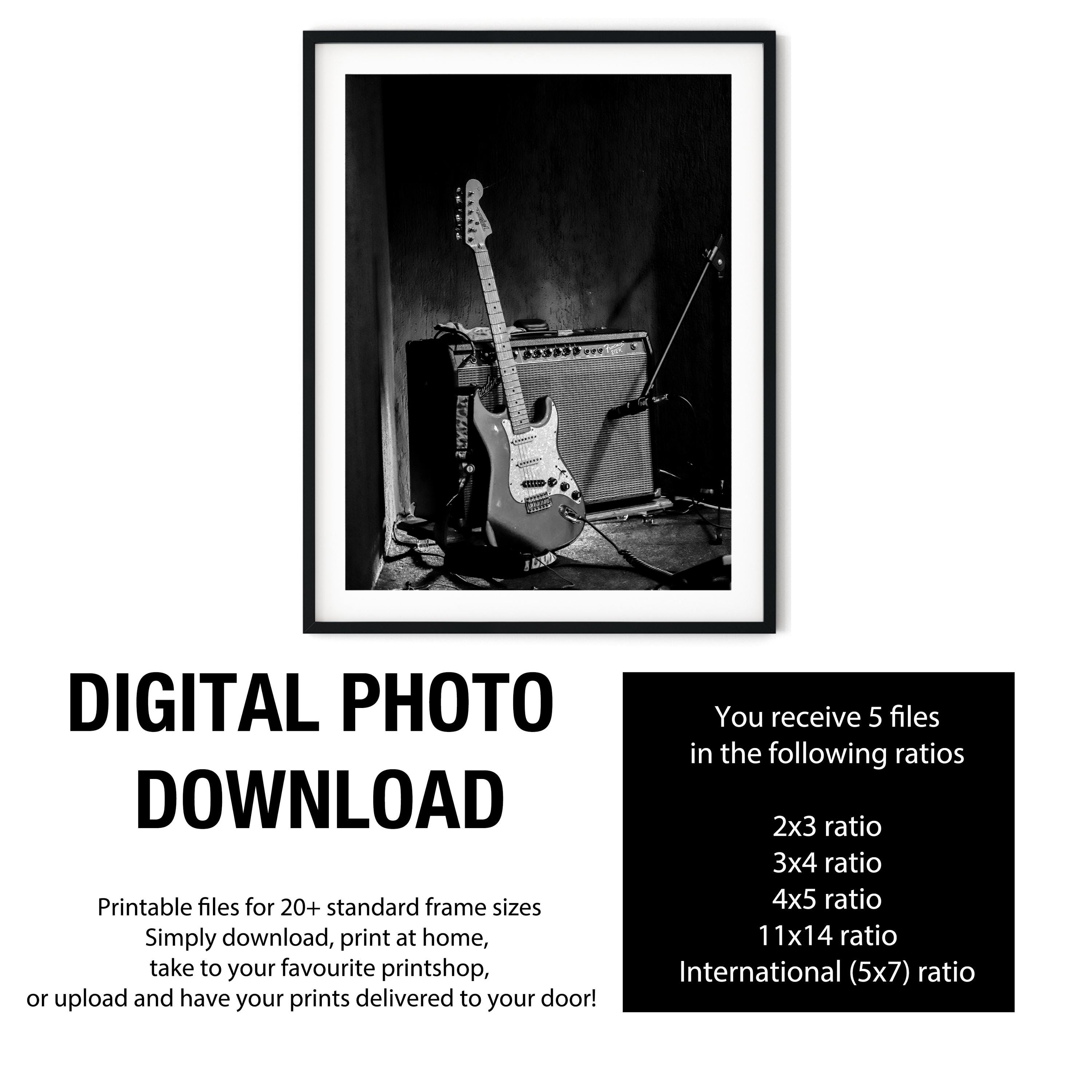 Black and White Electric Guitar Print, Vintage Amplifier Wall Art