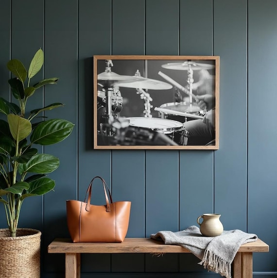 Black and White Drums Photography Print, Musician Digital Download, Jazz Drummer Wall Art, Instrumental Music Studio Decor, Printable Photo