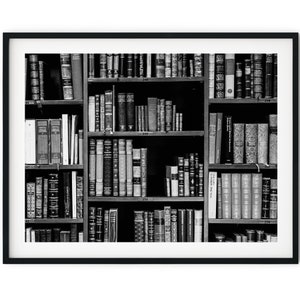 Black And White Photo Instant Digital Download Wall Art Print Books On A Shelf Image