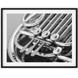 Black And White Photo Instant Digital Download Wall Art Print French Horn Image