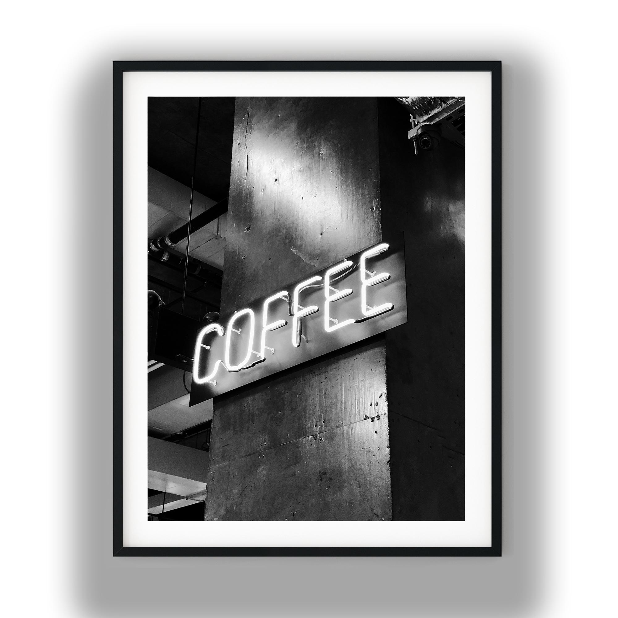 Black And White Photo Instant Digital Download Wall Art Print Neon Coffee Sign Image