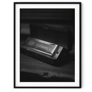 Black And White Photo Instant Digital Download Wall Art Print Harmonica Image