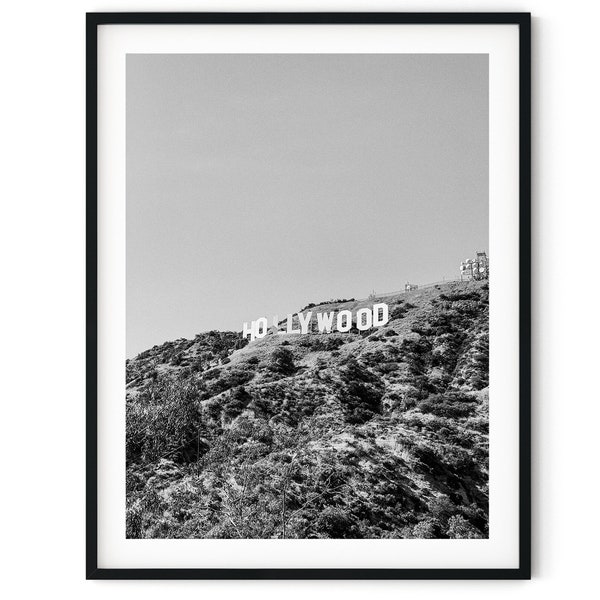 Black And White Photo Instant Digital Download Wall Art Print Los Angeles Hollywood Sign Image