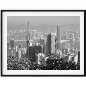 Black And White Photo Instant Digital Download Wall Art Print Hong Kong Cityscape Image