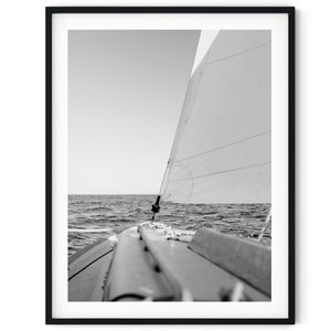 Black And White Photo Instant Digital Download Wall Art Print Sailboat Sailing Image image 1