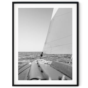 Black And White Photo Instant Digital Download Wall Art Print Sailboat Sailing Image