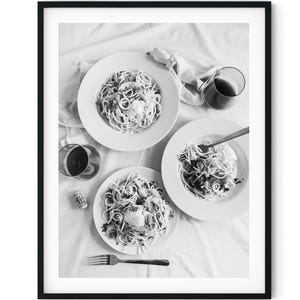 Black And White Photo Instant Digital Download Wall Art Print Linguine Pasta Image