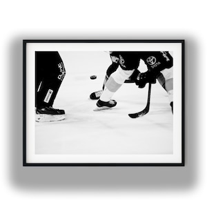 Black and White Ice Hockey Faceoff Print, Sports Photography Digital Download Printable Wall Art