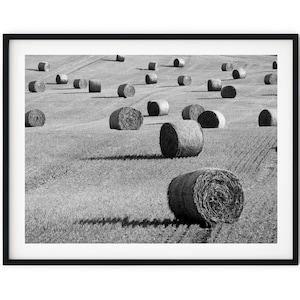 Black And White Photo Instant Digital Download Wall Art Print Hay Bales Image