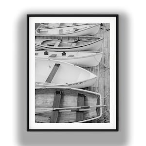 Black And White Photo Instant Digital Download Wall Art Print Row Boats Onshore Image
