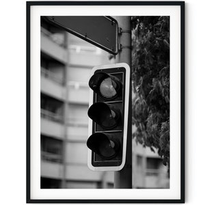 Black And White Photo Instant Digital Download Wall Art Print Traffic Light Stop Image
