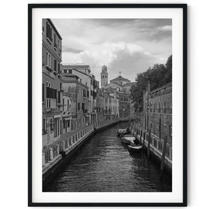 Black And White Photo Instant Digital Download Wall Art Print Venice Canal Italy Image