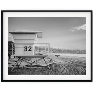 Black And White Photo Instant Digital Download Wall Art Print Lifeguard Tower Image