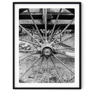 Black And White Photo Instant Digital Download Wall Art Print Wagon Wheel Image