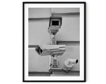 Foto in bianco e nero Download digitale istantaneo Stampa artistica da parete Immagine delle telecamere di sicurezza