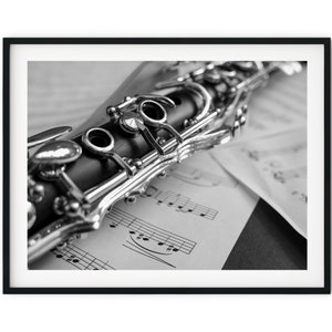 Black And White Photo Instant Digital Download Wall Art Print Clarinet Image