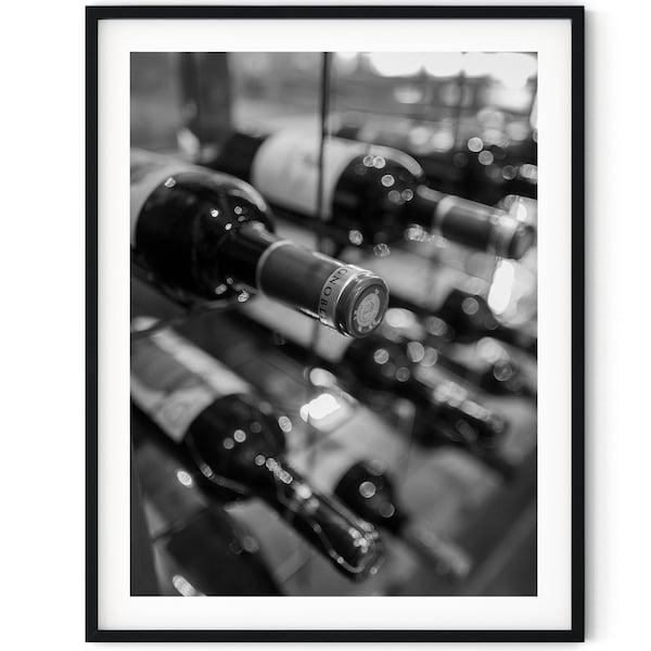 Black And White Photo Instant Digital Download Wall Art Print Wine Bottles Image