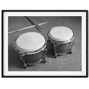 Black And White Photo Instant Digital Download Wall Art Print Bongo Drums Image