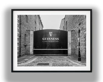 Guinness Brewery Sign Black and White Photography, Dublin Ireland Print, Digital Download, Irish Pub Decor, Industrial Wall Art
