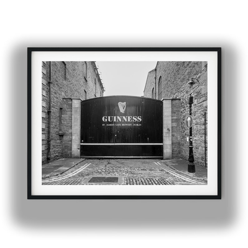 Guinness Brewery Sign Black and White Photography, Dublin Ireland Print, Digital Download, Irish Pub Decor, Industrial Wall Art image 1