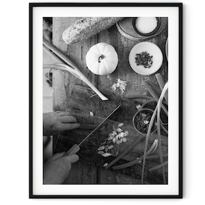 Black And White Photo Instant Digital Download Wall Art Print Chopping Onions Image