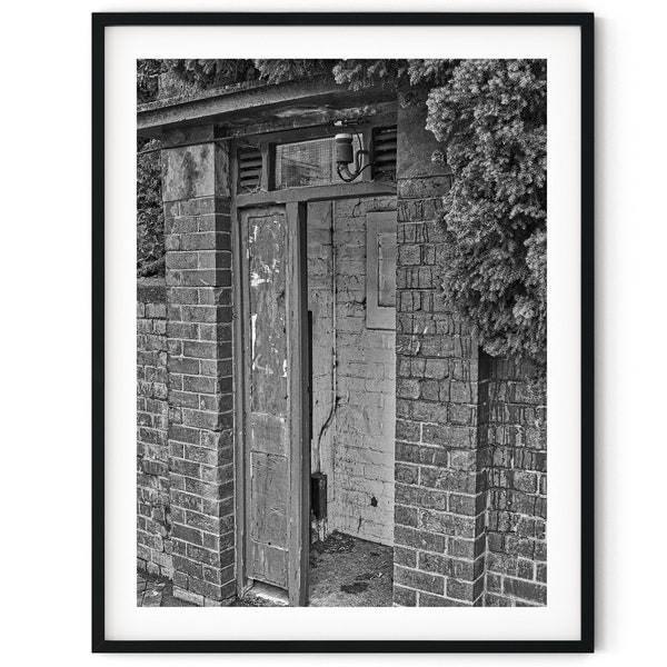 Black And White Photo Instant Digital Download Wall Art Print Phone Booth In A Brick Wall Image