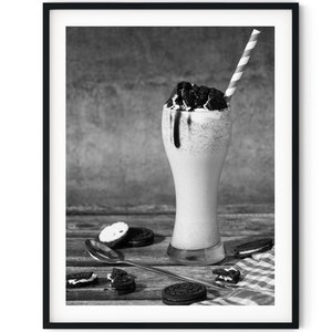 Zwart-witfoto Instant digitale download Wall Art Print Oreo Milkshake drankje afbeelding