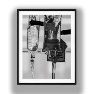 Black and White Hospital IV Drip Photo, Medical Art Print Digital Download