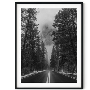 Schwarzweiß-Foto-Sofortiger digitaler Download Wand-Kunst-Druck Bergwaldstraße Bild