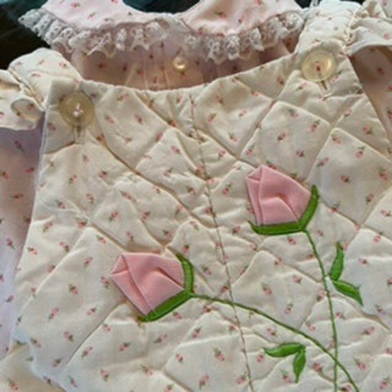 Rosebud quilted pink and white 80s vintage girls … - image 2