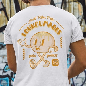 Greek Loukoumades Unisex T-shirt - Vintage Mascot T-shirt | Retro Mascot Tshirt | Greek Apparel | Perfect Birthday Gift for Friends