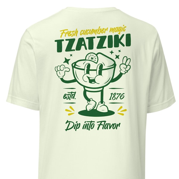Griechisches Tzatziki Unisex T-Shirt - Vintage Maskottchen T-Shirt | Retro Maskottchen Tshirt | Griechische Kleidung | Perfektes Geburtstagsgeschenk für Freunde