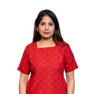 Girl's beautiful Top in red color, elegant print, luxurious, soft, partywear, smart casual, short sleeves, summer wear