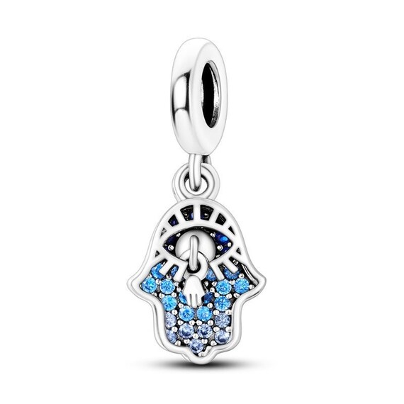 Soulove Hamsa Hand Evil Eye CZ Dangle Charm – 925 Sterling Silver Bead For Snake Chain Bracelets - View #5