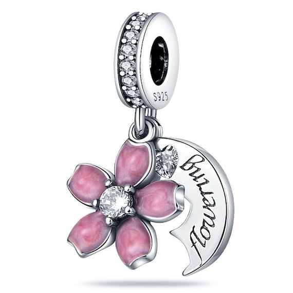 Flowering Moon Flower Pink Daisy Pansy Bracelet Compatible Pandora Fit  Charm Sterling Silver 925 Dangle Bead Mom Mum Sister Wife Daughter