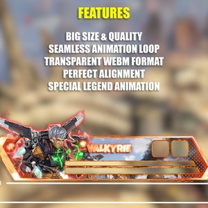 May include: Animated banner featuring a character from the video game Apex Legends. The character is Valkyrie, a pilot with a jetpack. The banner is in a webm format and has a transparent background. The banner is 582 pixels wide and 1604 pixels tall. The banner also includes the text "VALKYRIE".