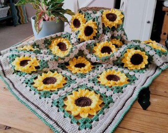 Sunflower Crochet Throw Pattern | Granny Square Afghan PDF - Plus 2 bonus Patterns