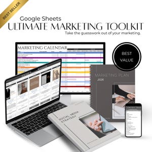 Kompletny zestaw narzędzi do planowania marketingu na rok 2026, kalendarz mediów społecznościowych i strategia (wersja cyfrowa do pobrania)