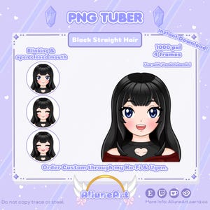 Black straight hair | Blue Eyes | Chibi Model for Twitch/YouTube/Kick | Vtuber Model | PNGTuber Twitch | Vtuber Assets |