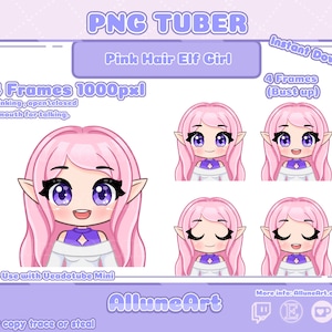 Elf Girl |Pink Hair | Purple Eyes | Chibi Model for Twitch/YouTube/Kick | Vtuber Model | PNGTuber Twitch | Vtuber Assets |