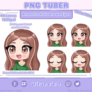 Brunette Hair | Brown Eyes | Chibi Model for Twitch/YouTube/Kick | Vtuber Model | PNGTuber Twitch | Vtuber Assets |