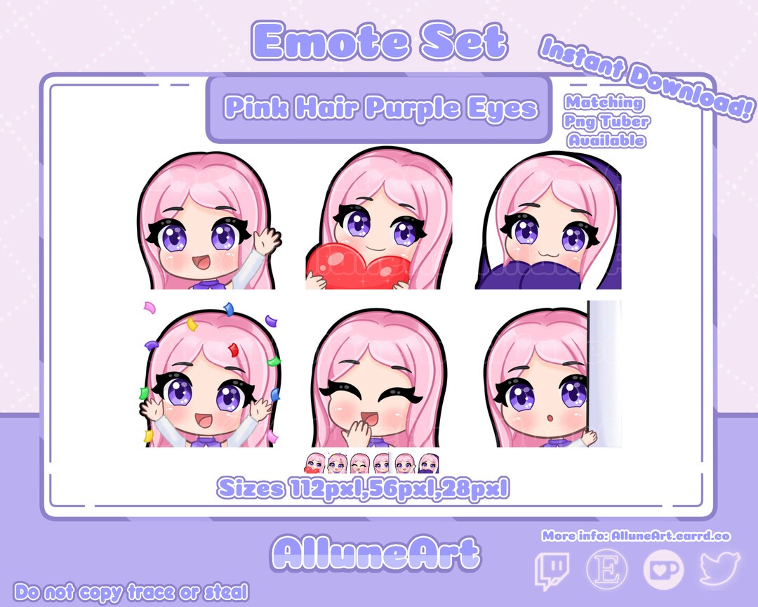 Pink Hair | Purple Eyes | Chibi Emotes for Twitch/youtube/kick | Vtuber ...