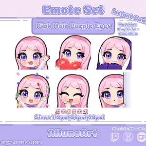 Pink Hair | Purple Eyes | Chibi emotes for Twitch/YouTube/Kick | Vtuber Model | PNGTuber Twitch | Vtuber Assets |