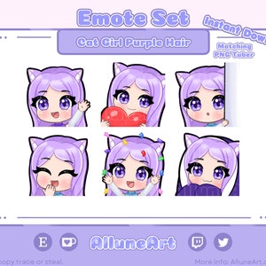 Cat Girl | Purple Hair | Chibi emotes for Twitch/YouTube/Kick | Vtuber Model | PNGTuber Twitch | Vtuber Assets |