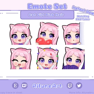 Cat Girl | Pink Hair | Chibi emotes for Twitch/YouTube/Kick | Vtuber Model | PNGTuber Twitch | Vtuber Assets |