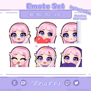 Elf Girl | Pink Hair | Chibi emotes for Twitch/YouTube/Kick | Vtuber Model | PNGTuber Twitch | Vtuber Assets |